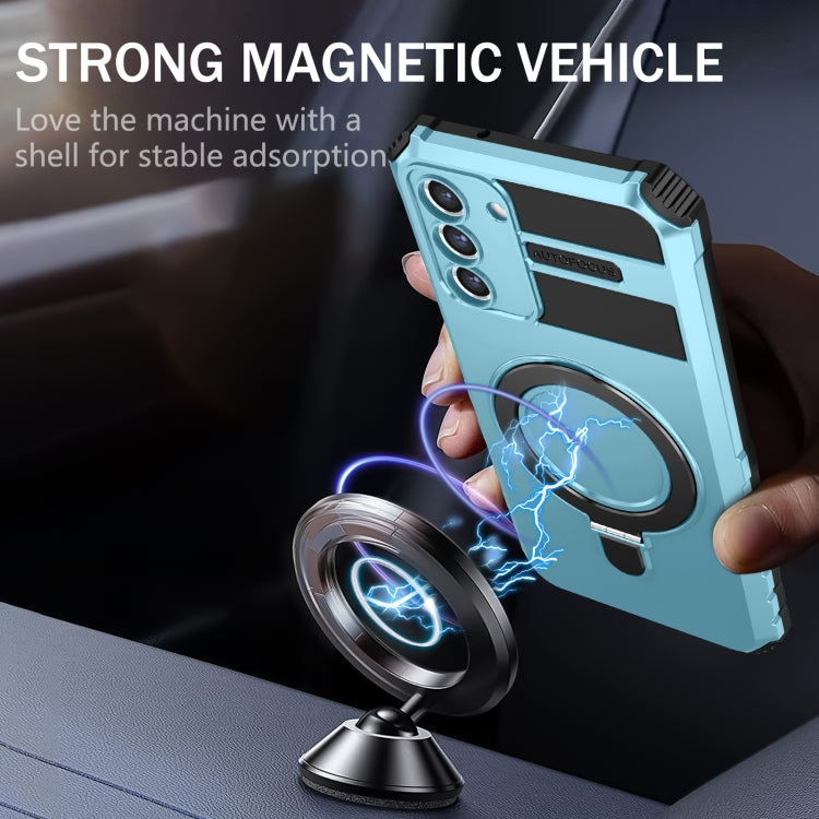 For Samsung Galaxy S21 FE 5G MagSafe Magnetic Holder Phone Case(Light Blue) - Galaxy S22 Ultra 5G Cases by PMC TechLife | Online Shopping South Africa | PMC TechLife