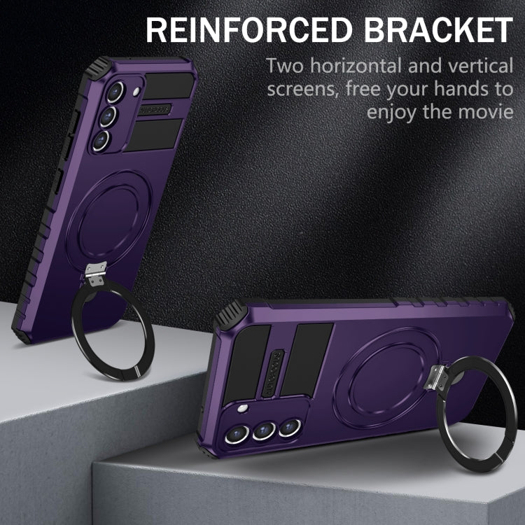 For Samsung Galaxy S21 FE 5G MagSafe Magnetic Holder Phone Case(Purple) - Galaxy S22 Ultra 5G Cases by PMC TechLife | Online Shopping South Africa | PMC TechLife