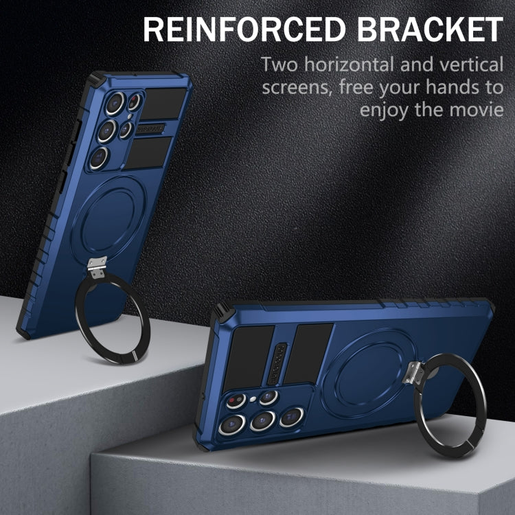 For Samsung Galaxy S22 Ultra 5G MagSafe Magnetic Holder Phone Case(Blue) - Galaxy S22 Ultra 5G Cases by PMC TechLife | Online Shopping South Africa | PMC TechLife