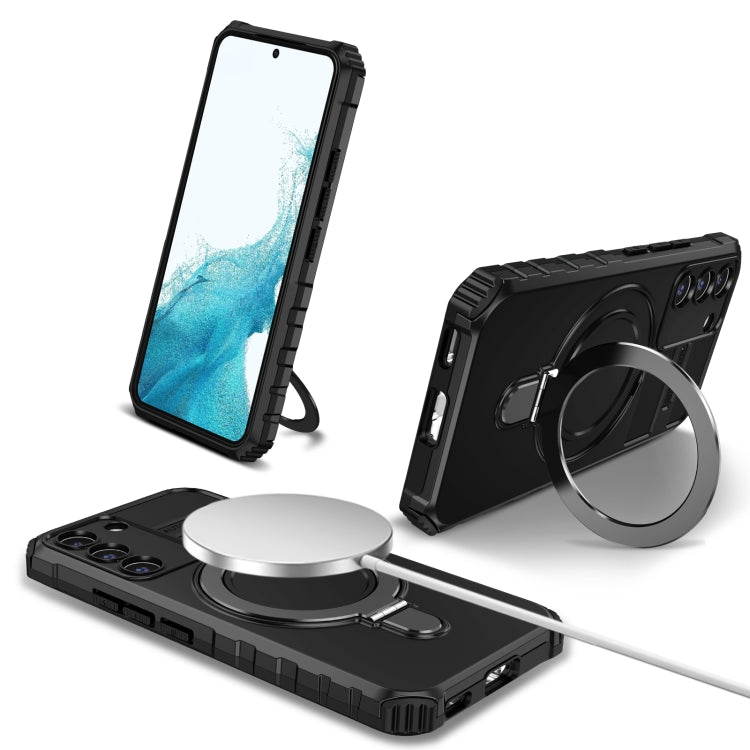 For Samsung Galaxy S22 5G MagSafe Magnetic Holder Phone Case(Black) - Galaxy S22 5G Cases by PMC TechLife | Online Shopping South Africa | PMC TechLife