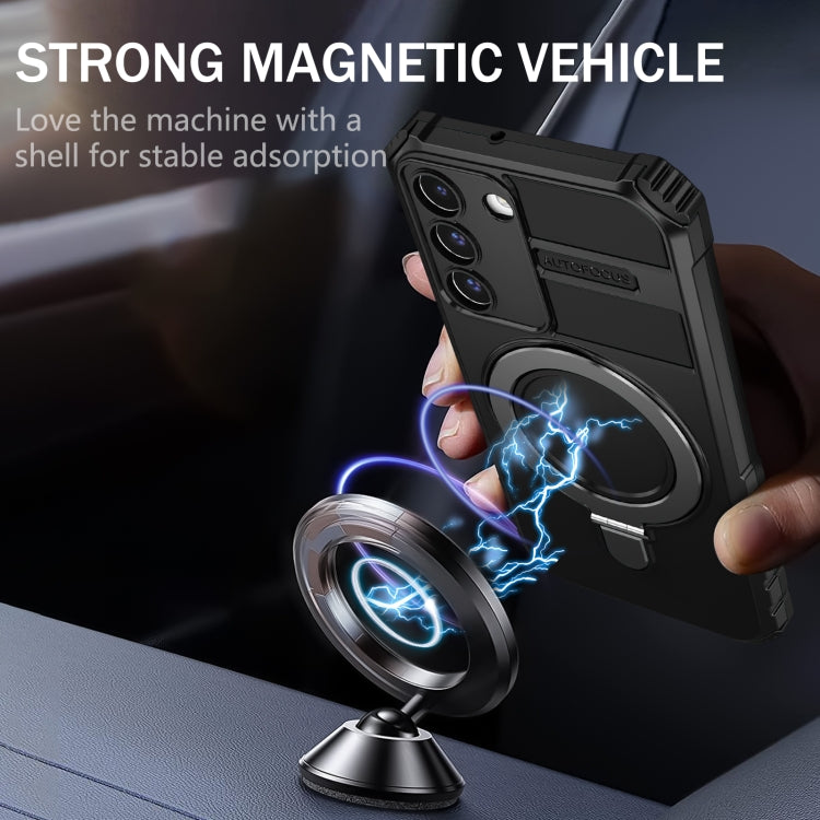 For Samsung Galaxy S22 5G MagSafe Magnetic Holder Phone Case(Black) - Galaxy S22 5G Cases by PMC TechLife | Online Shopping South Africa | PMC TechLife