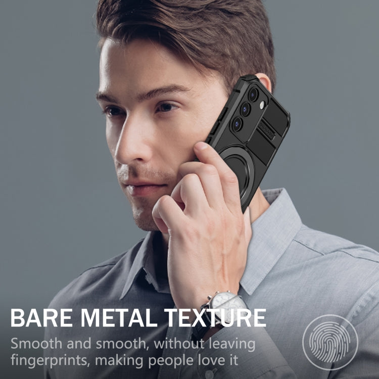 For Samsung Galaxy S22 5G MagSafe Magnetic Holder Phone Case(Black) - Galaxy S22 5G Cases by PMC TechLife | Online Shopping South Africa | PMC TechLife