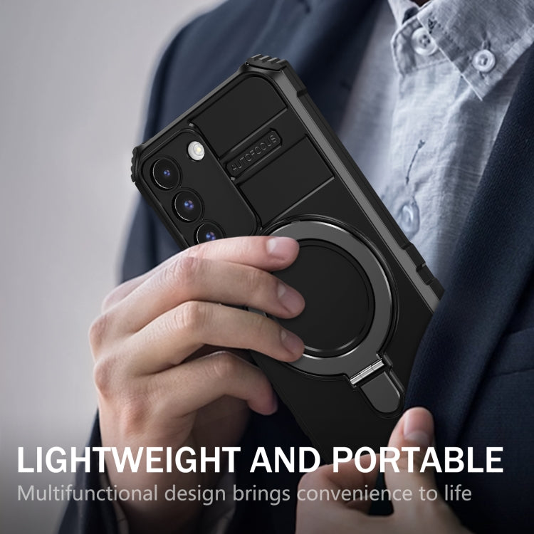 For Samsung Galaxy S22 5G MagSafe Magnetic Holder Phone Case(Black) - Galaxy S22 5G Cases by PMC TechLife | Online Shopping South Africa | PMC TechLife