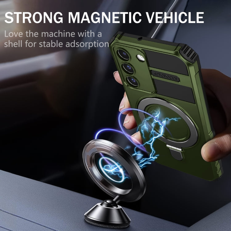 For Samsung Galaxy S22 5G MagSafe Magnetic Holder Phone Case(Green) - Galaxy S22 5G Cases by PMC TechLife | Online Shopping South Africa | PMC TechLife | Buy Now Pay Later Mobicred