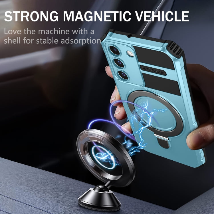 For Samsung Galaxy S22 5G MagSafe Magnetic Holder Phone Case(Light Blue) - Galaxy S22 5G Cases by PMC TechLife | Online Shopping South Africa | PMC TechLife