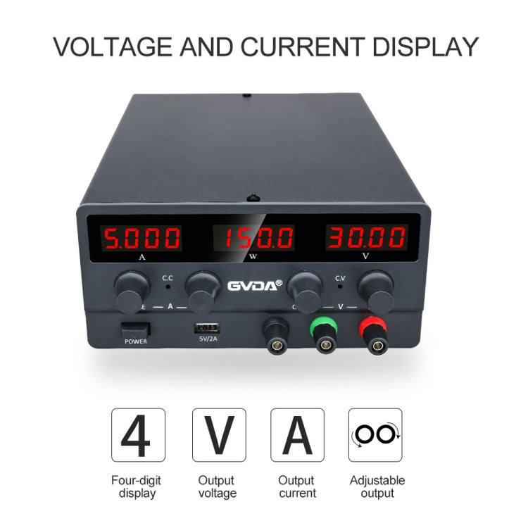 GVDA SPS-H3010 30V-10A Adjustable Voltage Regulator, Specification:EU Plug(Black) - free shipping - PMC TechLife - Order now!