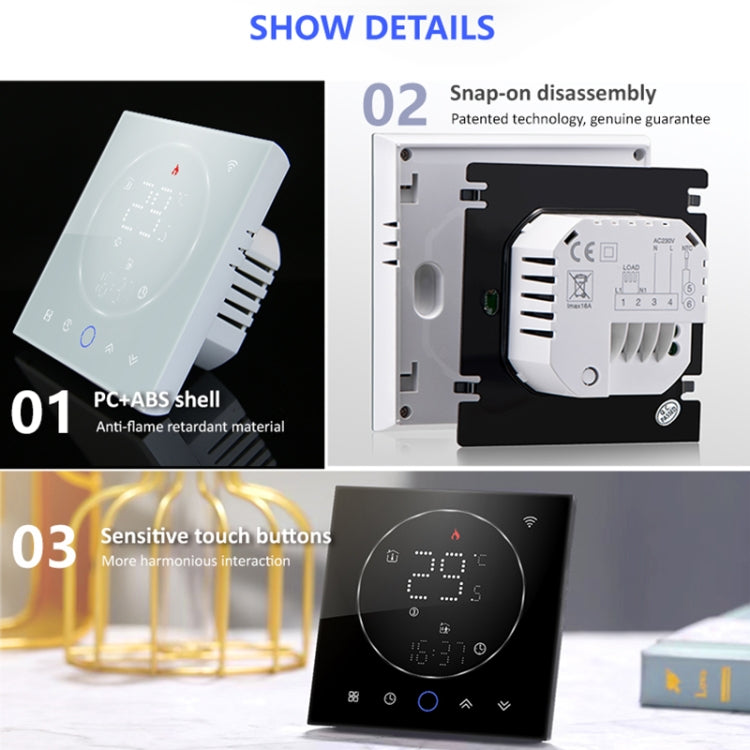BHT-008GCL 95-240V AC 5A Smart Home Boiler Heating LED Thermostat Without WiFi(White) - free shipping - PMC TechLife - Order now!