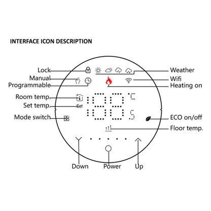 BHT-6001GBLW 95-240V AC 16A Smart Round Thermostat Electric Heating LED Thermostat With WiFi(Black) - Thermostat & Thermometer by PMC Jewellery | Online Shopping South Africa | PMC Jewellery