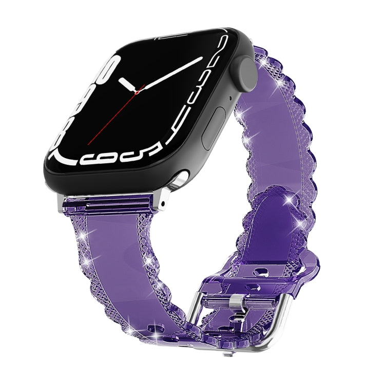 For Apple Watch 7 41mm Diamond Texture Lace Clear TPU Watch Band(Purple) - Watch Bands by PMC TechLife | Online Shopping South Africa | PMC TechLife