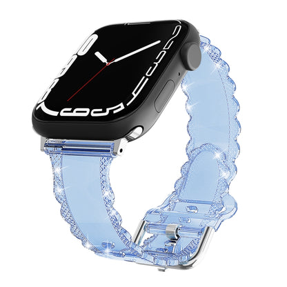 For Apple Watch 3 42mm Diamond Texture Lace Clear TPU Watch Band(Blue) - Watch Bands by PMC Jewellery | Online Shopping South Africa | PMC Jewellery