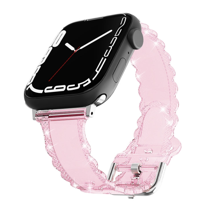 For Apple Watch 42mm Diamond Texture Lace Clear TPU Watch Band(Pink) - Watch Bands by PMC TechLife | Online Shopping South Africa | PMC TechLife