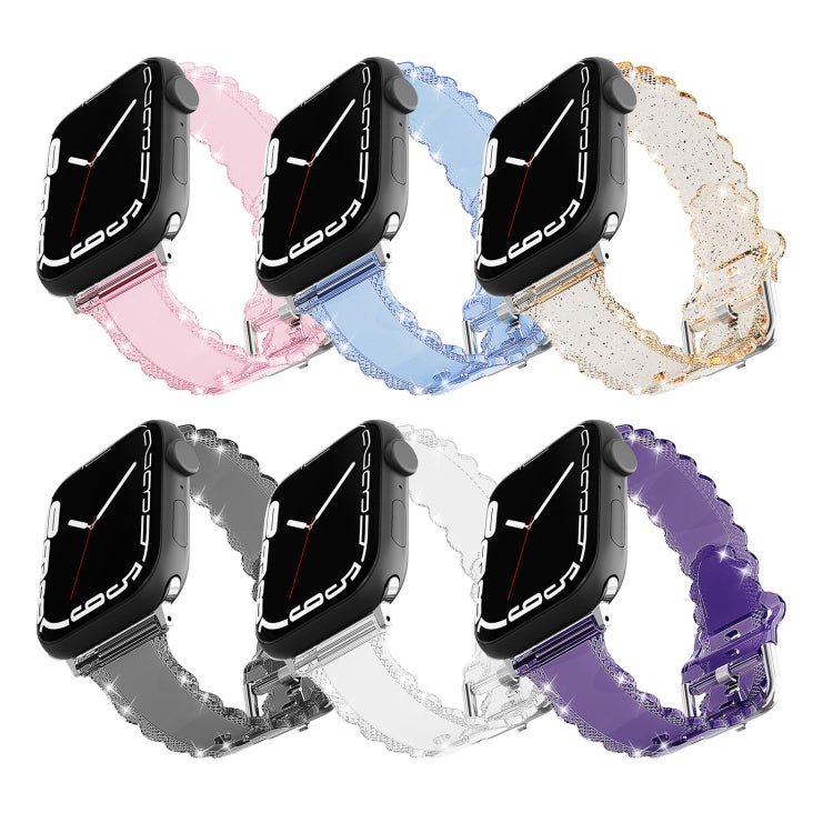 For Apple Watch 3 42mm Diamond Texture Lace Clear TPU Watch Band(Pink) - Watch Bands by PMC Jewellery | Online Shopping South Africa | PMC Jewellery