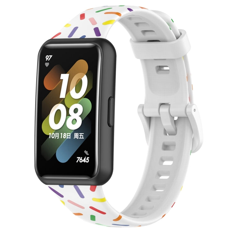 For Huawei Band 7 Sports Rainbow Dots Silicone Watch Band(White) - Watch Bands by PMC TechLife | Online Shopping South Africa | PMC TechLife