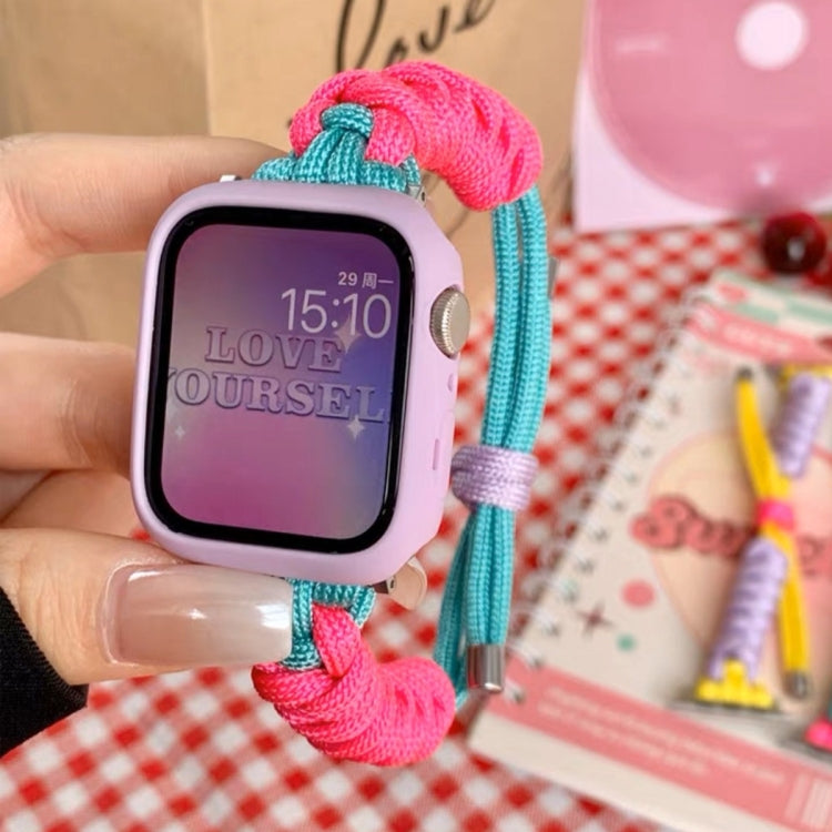 For Apple Watch 42mm Twist Knotted Nylon Watch Band(Rose Red Mint Green) - Watch Bands by PMC TechLife | Online Shopping South Africa | PMC TechLife