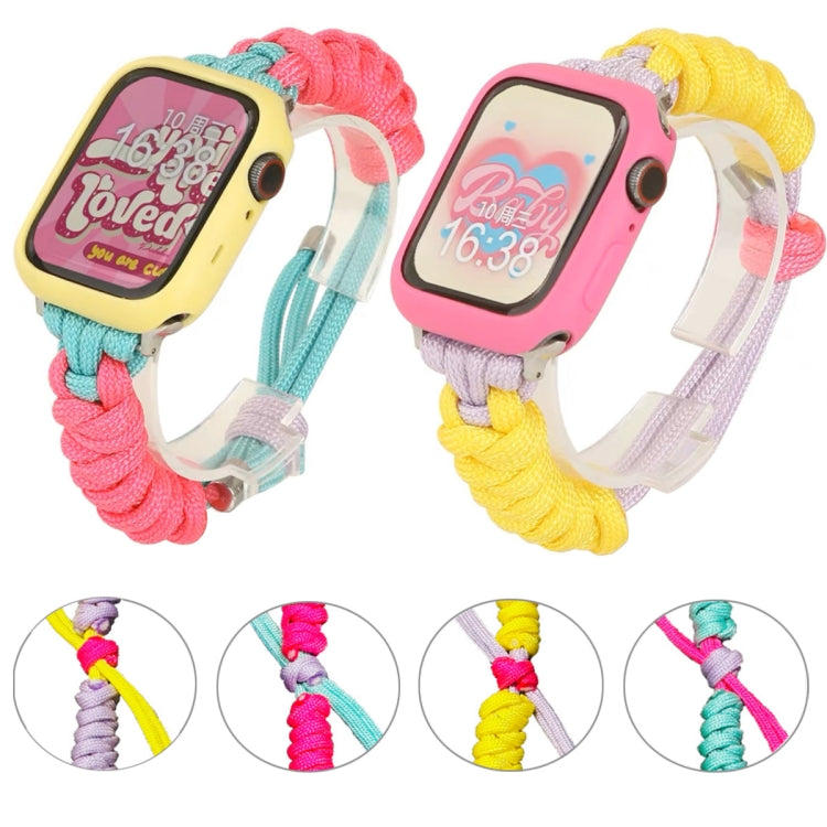 For Apple Watch 38mm Twist Knotted Nylon Watch Band(Mint Green Rose Red) - Watch Bands by PMC TechLife | Online Shopping South Africa | PMC TechLife