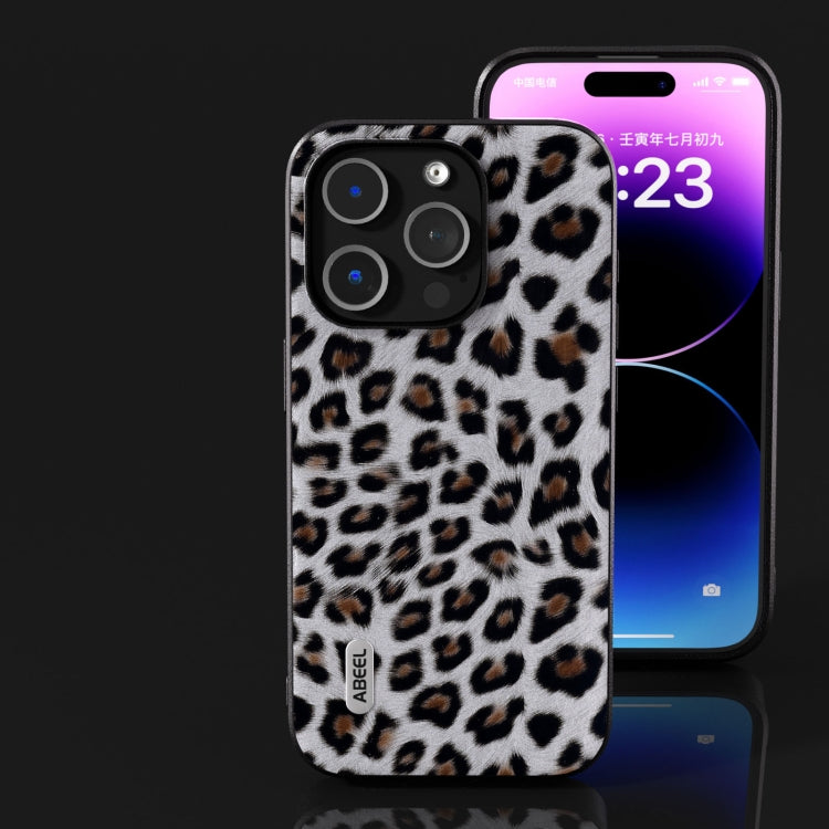 For iPhone 15 Pro Max ABEEL Black Edge Leopard Phone Case(Silver Leopard) - iPhone 15 Pro Max Cases by PMC Jewellery | Online Shopping South Africa | PMC Jewellery