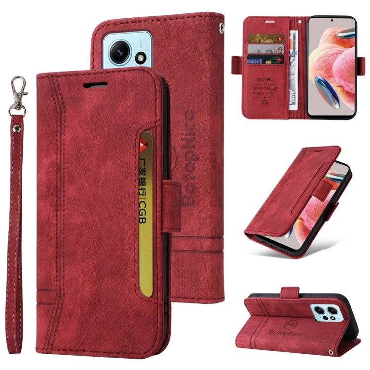 For Xiaomi Redmi Note 12 4G Global BETOPNICE Dual-side Buckle Leather Phone Case(Red) - free shipping - PMC TechLife - Order now!