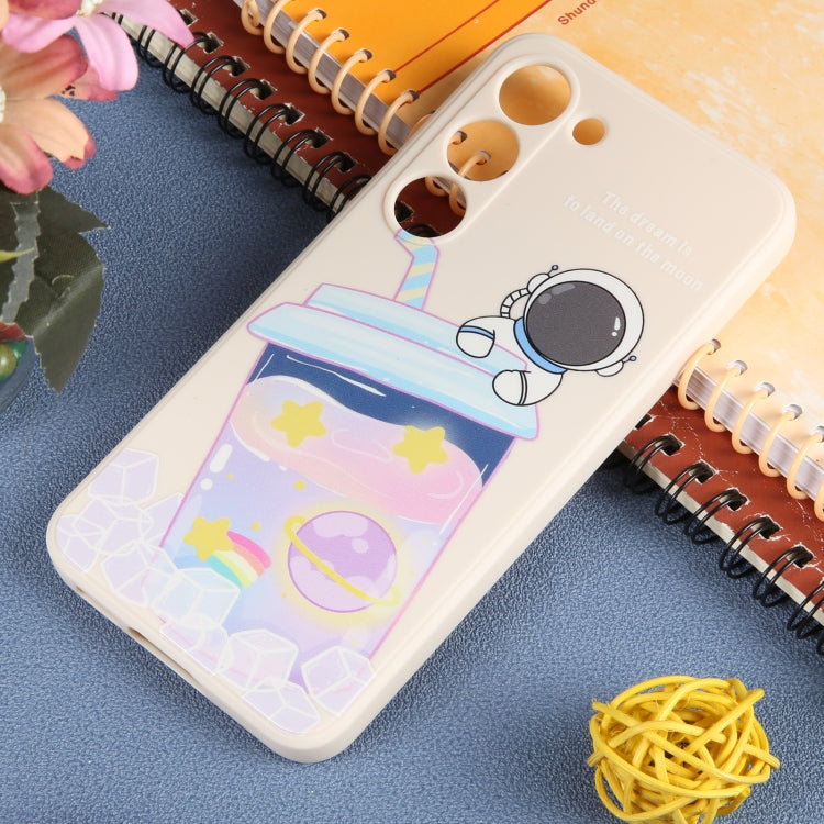 For Samsung Galaxy A12 / M12 / F12 Milk Tea Astronaut Pattern Liquid Silicone Phone Case(White) - Galaxy Phone Cases by PMC TechLife | Online Shopping South Africa | PMC TechLife | Buy Now Pay Later Mobicred