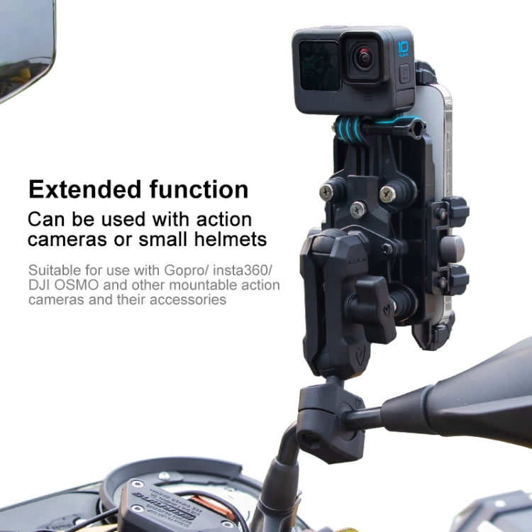 MOTOSLG Crab Motorcycle Phone Clamp Bracket L-Type Rear Mirror Mount(Black) - Holder by MOTOLSG | Online Shopping South Africa | PMC TechLife | Buy Now Pay Later Mobicred