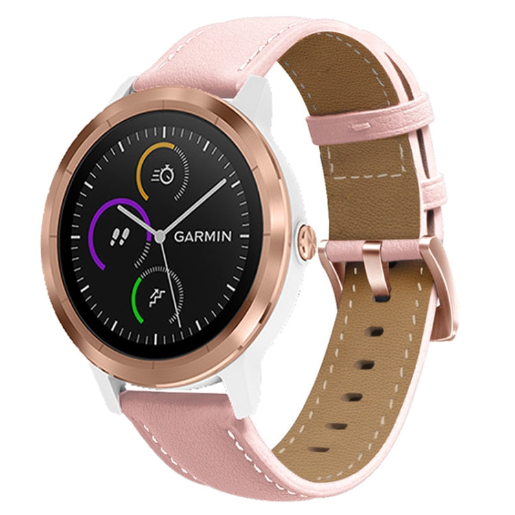 For Garmin Venu / SQ / SQ2 / Venu 2 Plus 20mm Rose Gold Buckle Genuine Leather Watch Band(Pink) - Watch Bands by PMC Jewellery | Online Shopping South Africa | PMC Jewellery