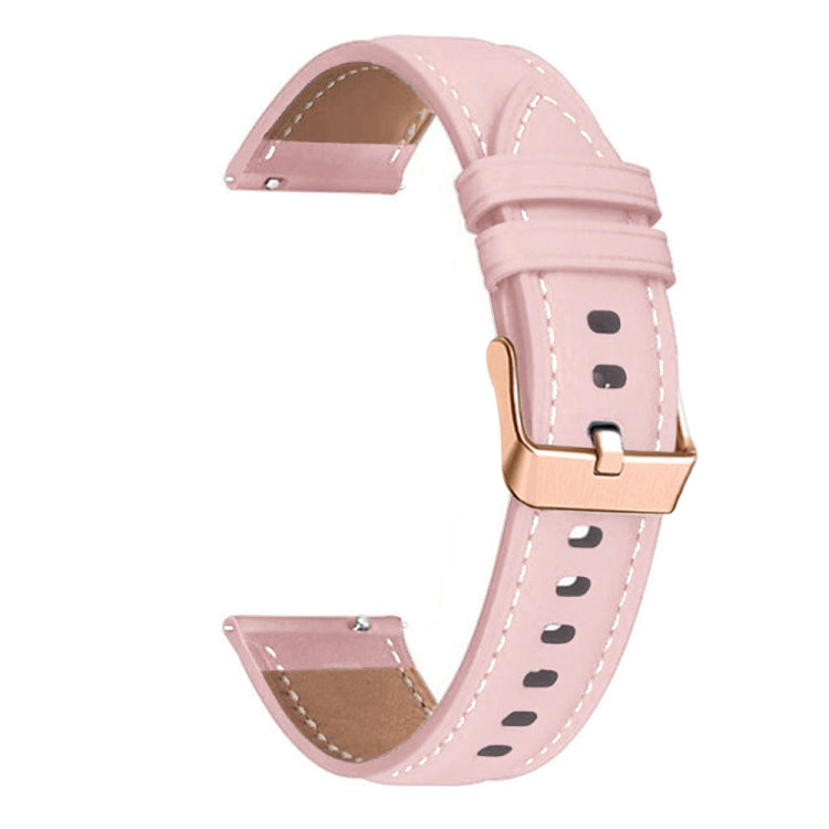 For Garmin Venu / SQ / SQ2 / Venu 2 Plus 20mm Rose Gold Buckle Genuine Leather Watch Band(Pink) - Watch Bands by PMC Jewellery | Online Shopping South Africa | PMC Jewellery