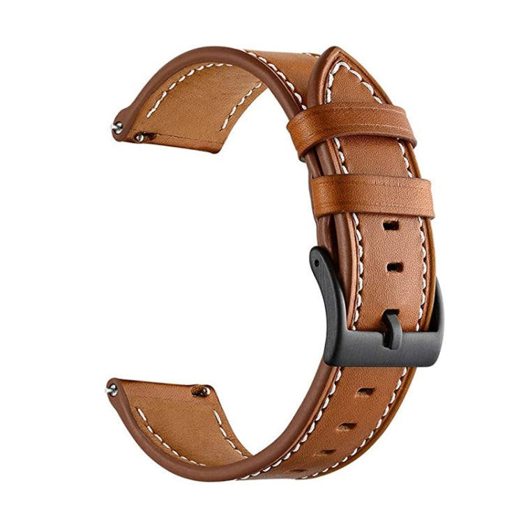 For Garmin Venu / SQ / SQ2 / Venu 2 Plus Stitching Black Buckle Genuine Leather Watch Band(Brown) - Watch Bands by PMC Jewellery | Online Shopping South Africa | PMC Jewellery