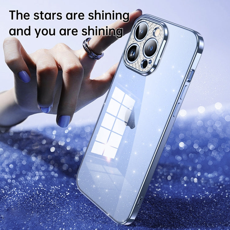 For iPhone 14 Pro Max SULADA Electroplated Transparent Glittery TPU Phone Case(Blue) - free shipping - PMC TechLife - Order now!
