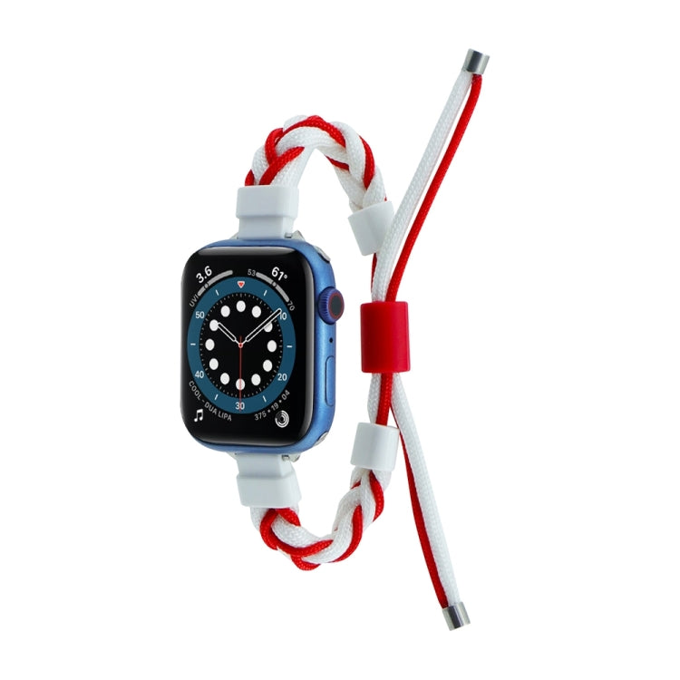 Silicone Bean Braided Cord Nylon Watch Band For Apple Watch 9 41mm(White Red) - Watch Bands by PMC TechLife | Online Shopping South Africa | PMC TechLife