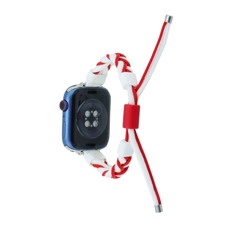 Silicone Bean Braided Cord Nylon Watch Band For Apple Watch 9 41mm(White Red) - Watch Bands by PMC TechLife | Online Shopping South Africa | PMC TechLife