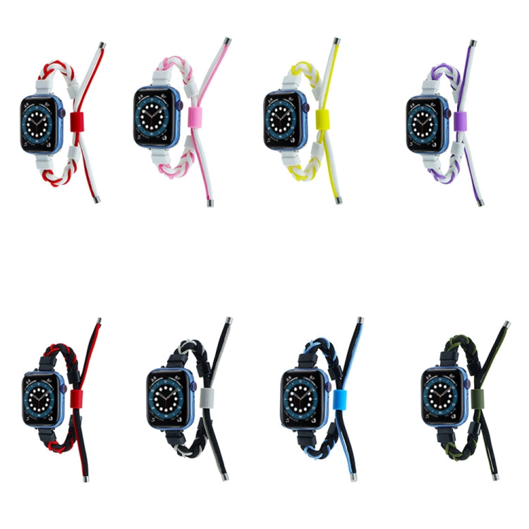 Silicone Bean Braided Cord Nylon Watch Band For Apple Watch 9 41mm(Black Blue) - Watch Bands by PMC TechLife | Online Shopping South Africa | PMC TechLife
