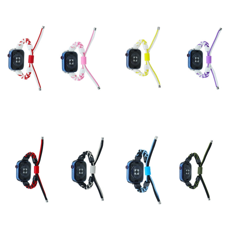 Silicone Bean Braided Cord Nylon Watch Band For Apple Watch 9 45mm(Black Red) - Watch Bands by PMC TechLife | Online Shopping South Africa | PMC TechLife