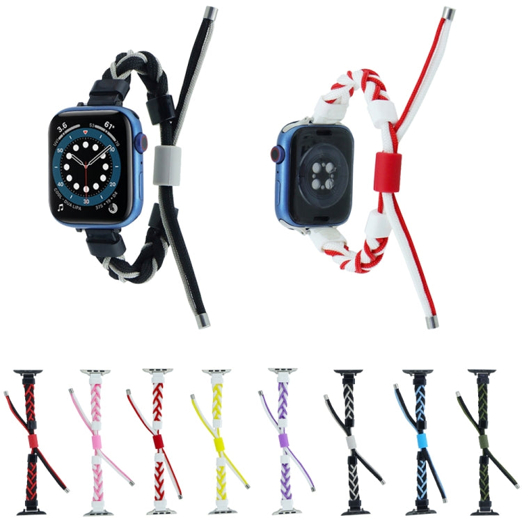 Silicone Bean Braided Cord Nylon Watch Band For Apple Watch 9 41mm(Black Red) - free shipping - PMC TechLife - Order now!