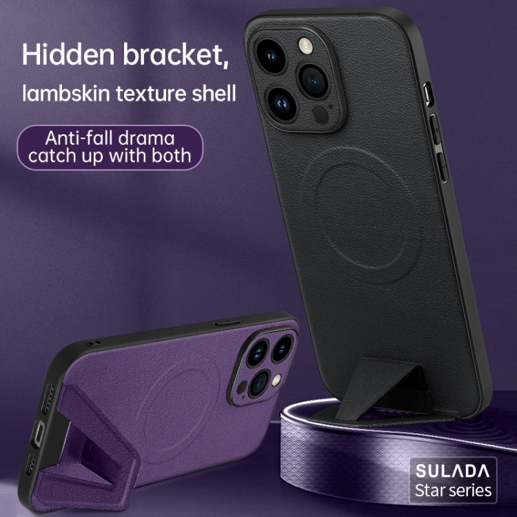 For iPhone 13 Pro SULADA Folding Holder Lambskin Texture MagSafe Phone Case(Blue) - iPhone 13 Pro Cases by SULADA | Online Shopping South Africa | PMC TechLife