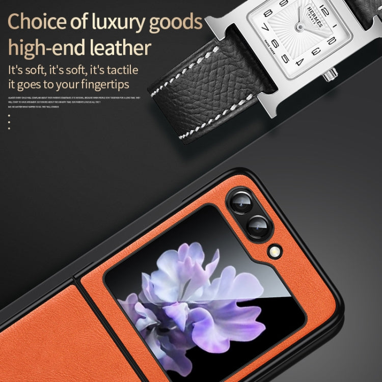 For Samsung Galaxy Z Flip5 SULADA Shockproof TPU + Handmade Leather Phone Case(Orange) - Galaxy Z Flip5 Cases by SULADA | Online Shopping South Africa | PMC TechLife | Buy Now Pay Later Mobicred