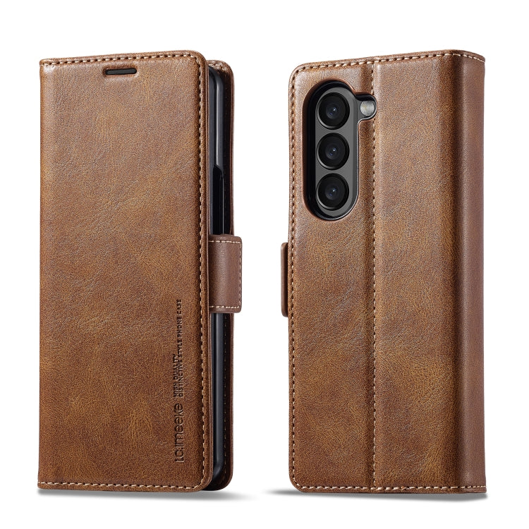 For Samsung Galaxy Z Fold5 LC.IMEEKE RFID Anti-theft Leather Phone Case(Brown) - free shipping - PMC TechLife - Order now!