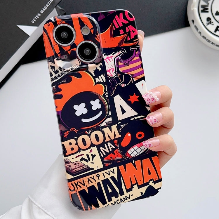 For iPhone 14 Plus Painted Pattern Precise Hole PC Phone Case(Orange Comics) - iPhone 14 Plus Cases by PMC TechLife | Online Shopping South Africa | PMC TechLife