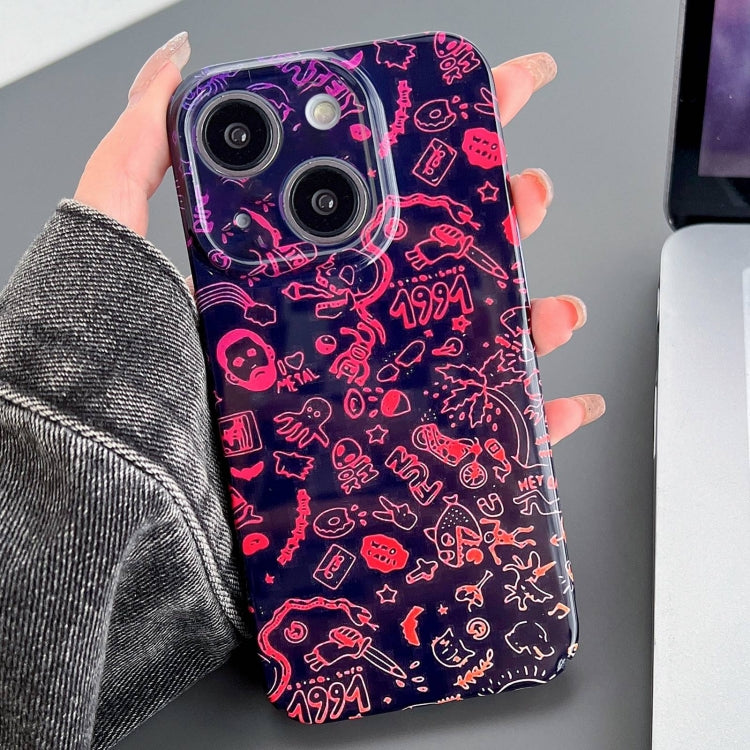 For iPhone 14 Plus Painted Pattern Precise Hole PC Phone Case(Black Red Graffiti) - iPhone 14 Plus Cases by PMC TechLife | Online Shopping South Africa | PMC TechLife
