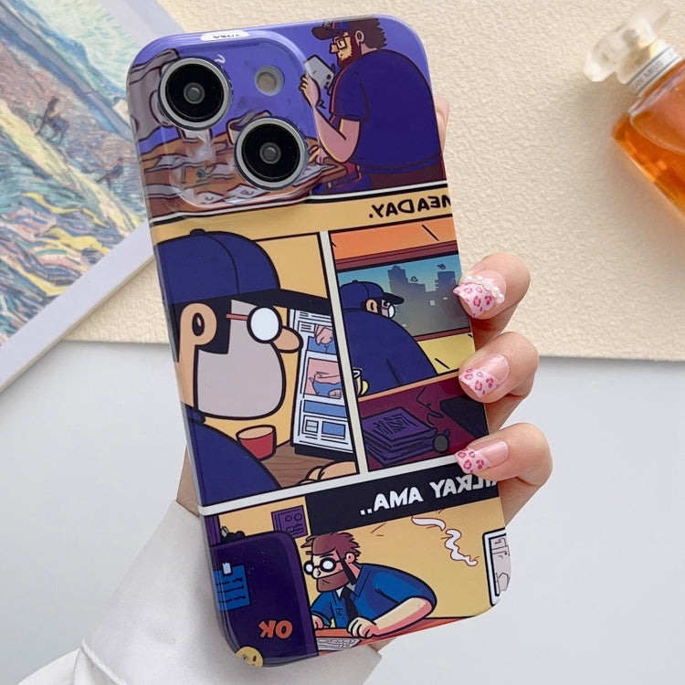 For iPhone 14 Painted Pattern Precise Hole PC Phone Case(Working Comics) - iPhone 14 Cases by PMC TechLife | Online Shopping South Africa | PMC TechLife