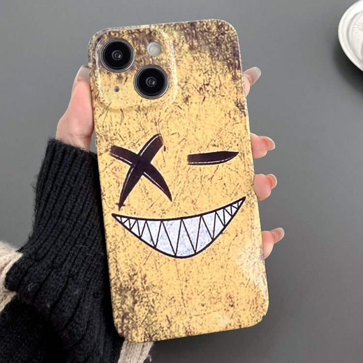 For iPhone 14 Painted Pattern Precise Hole PC Phone Case(Yellow Background Smiling) - iPhone 14 Cases by PMC TechLife | Online Shopping South Africa | PMC TechLife