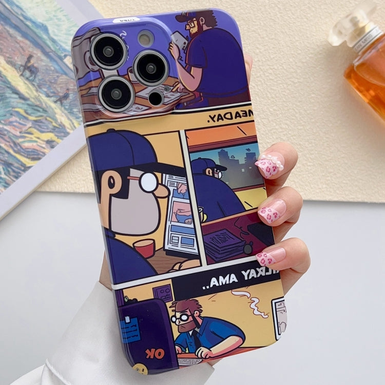 For iPhone 14 Pro Painted Pattern Precise Hole PC Phone Case(Working Comics) - iPhone 14 Pro Cases by PMC TechLife | Online Shopping South Africa | PMC TechLife