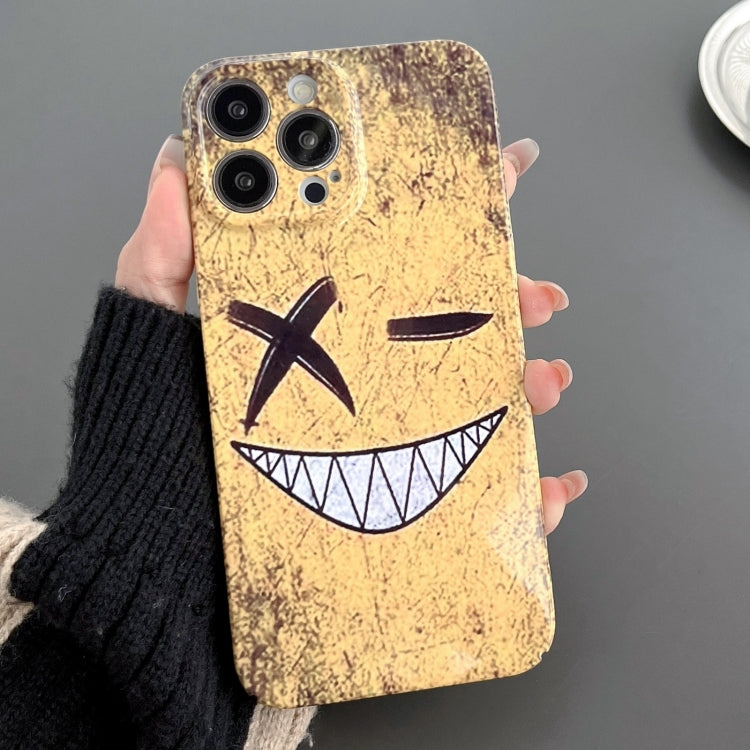 For iPhone 14 Pro Max Painted Pattern Precise Hole PC Phone Case(Yellow Background Smiling) - iPhone 14 Pro Max Cases by PMC Jewellery | Online Shopping South Africa | PMC Jewellery