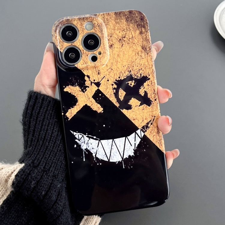 For iPhone 12 Pro Max Painted Pattern Precise Hole PC Phone Case(Black Yellow Smiling) - iPhone 12 Pro Max Cases by PMC TechLife | Online Shopping South Africa | PMC TechLife