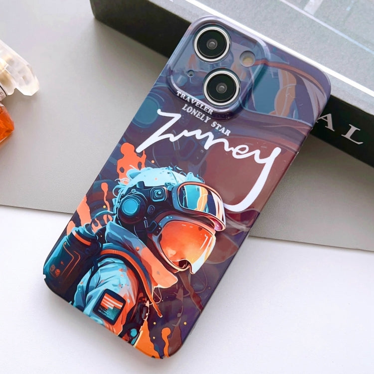 For iPhone 15 Painted Pattern Precise Hole PC Phone Case(Orange Paint Astronaut) - iPhone 15 Cases by PMC TechLife | Online Shopping South Africa | PMC TechLife