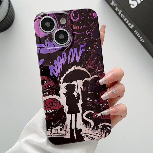 For iPhone 15 Plus Painted Pattern Precise Hole PC Phone Case(Black Purple Umbrella Boy) - iPhone 15 Plus Cases by PMC Jewellery | Online Shopping South Africa | PMC Jewellery