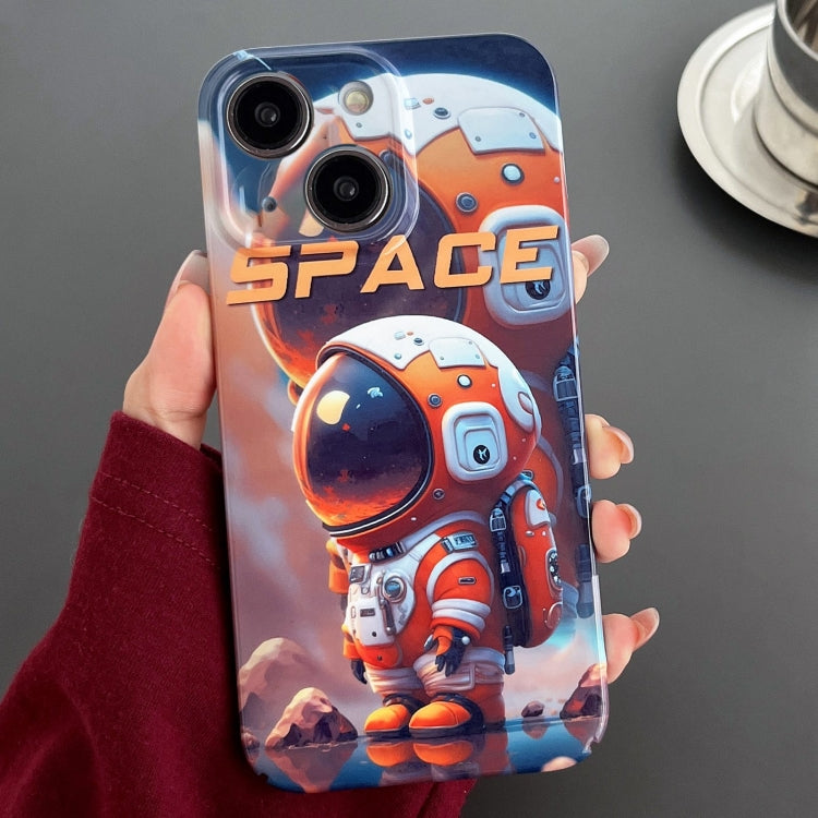 For iPhone 15 Plus Painted Pattern Precise Hole PC Phone Case(Orange Astronaut) - iPhone 15 Plus Cases by PMC TechLife | Online Shopping South Africa | PMC TechLife