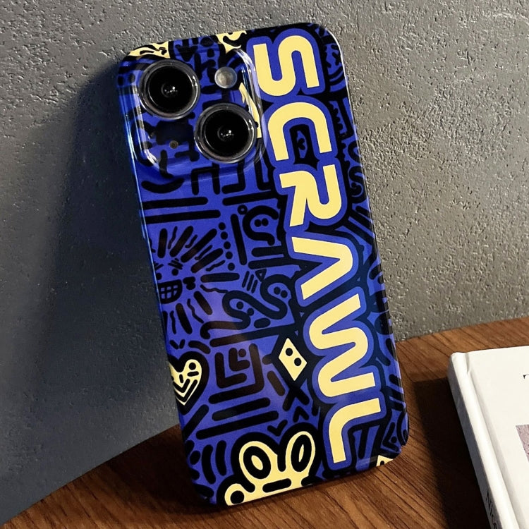 For iPhone 15 Plus Painted Pattern Precise Hole PC Phone Case(Blue SCR) - iPhone 15 Plus Cases by PMC TechLife | Online Shopping South Africa | PMC TechLife