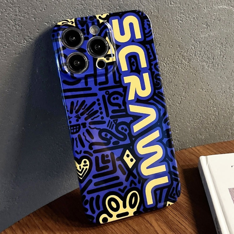 For iPhone 15 Pro Max Painted Pattern Precise Hole PC Phone Case(Blue SCR) - iPhone 15 Pro Max Cases by PMC TechLife | Online Shopping South Africa | PMC TechLife