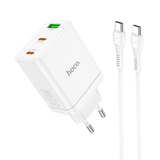 hoco N33 Start PD35W Dual Type-C + USB Charger with Type-C to Type-C Cable, EU Plug(White) - USB Charger by hoco | Online Shopping South Africa | PMC Jewellery