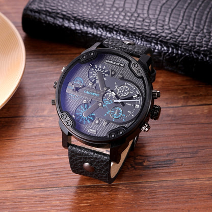 CAGARNY 6820 Men Dual Movement Blue Face Leather Strap Quartz Watch(Black) - Leather Strap Watches by CAGARNY | Online Shopping South Africa | PMC Jewellery
