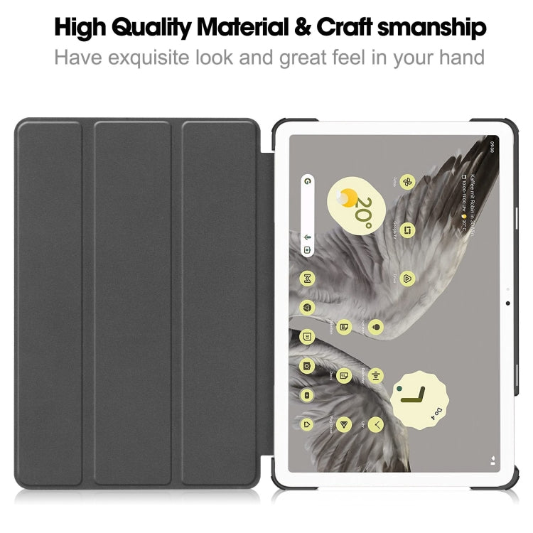 For Google Pixel Tablet Custer Pure Color 3-Fold Holder Smart Leather Tablet Case(Black) - Google by PMC TechLife | Online Shopping South Africa | PMC TechLife | Buy Now Pay Later Mobicred
